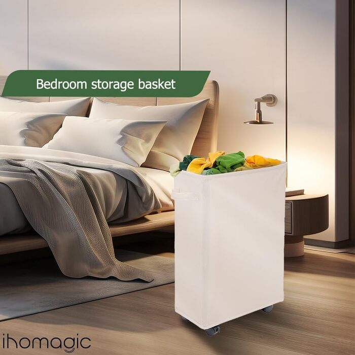 IHOMAGIC кошик для білизни 40 л з колесами, складаний, прямокутний, бежевий, для ванної та спальні