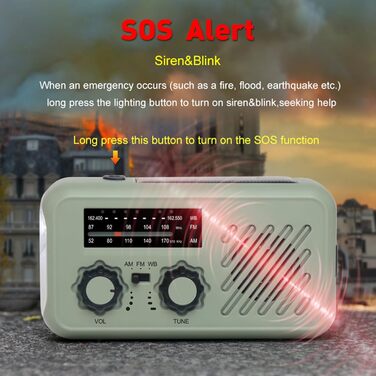 Радіо на сонячній батареї з ручним заводом та акумулятором 2000mAh, AM/FM, SOS-сигнал, ліхтарик, Power Bank, USB, для надзвичайних ситуацій