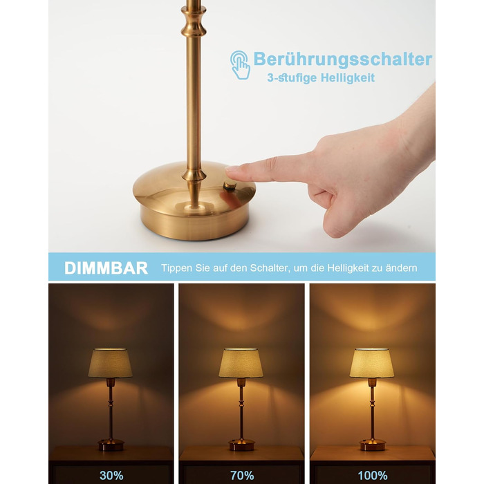 Акумуляторна настільна лампа: портативна, бездротова з регулюванням яскравості, для дому та саду