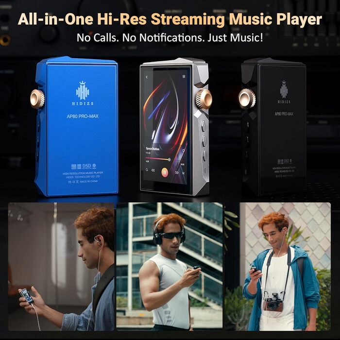 Hidizs AP80 PRO MAX: Hi-Res MP3 плеєр з Bluetooth, Wi-Fi, DLNA, AirPlay, DAC ES9219C, MQA 16X, DSD256, PCM 384kHz, підтримка SD до 2TB, Чорний