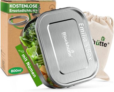 Log Cabin Personalized Stainless Steel Lunch Box with Engraving - 800 ml - Lunch Box with Name, Bento Box for Children, Lunch Box with 3 Compartments, Meal Prep Boxes, High-Quality, Customizable Lunchbox