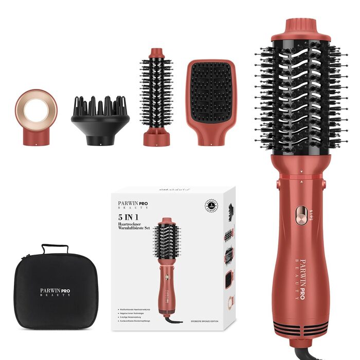 Набір для укладки волосся PARWIN PRO BEAUTY 5 в 1: фен-щітка з іонізацією, 1100 Вт, коралловий, для сушіння, випрямлення та створення об'єму