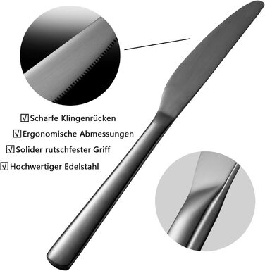 Black Cutlery Set, 6 People, 30-Piece, High-Quality Shiny Black, Stainless Steel Cutlery Set, Fork, Knife, Spoon Set, High-Gloss Polished Mirror Finish, Dishwasher Safe