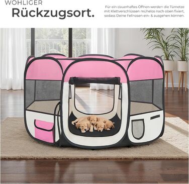 Тектейк® вольєр для цуценят, вольєр для тварин, вигульне місце для собак, котів, кроликів, вигул, вольєр для дому або кемпінгу - загородження для собак, ґрати для собак, вольєр для вигулу, вольєр для дрібних тварин - рожевий
