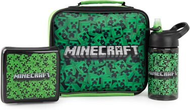Набір ланч Minecraft Creeper: ланчбокс, пляшка та контейнер для перекусу. Ідеальний подарунок для хлопчиків-геймерів. Темно-зелений.