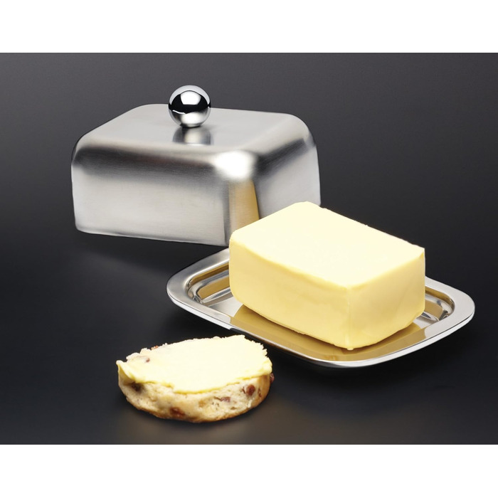 MasterClass Double-Walled Insulated Master Class Butter Dish with Lid, Stainless Steel, Silver, 16 x 12.2 x 9 cm