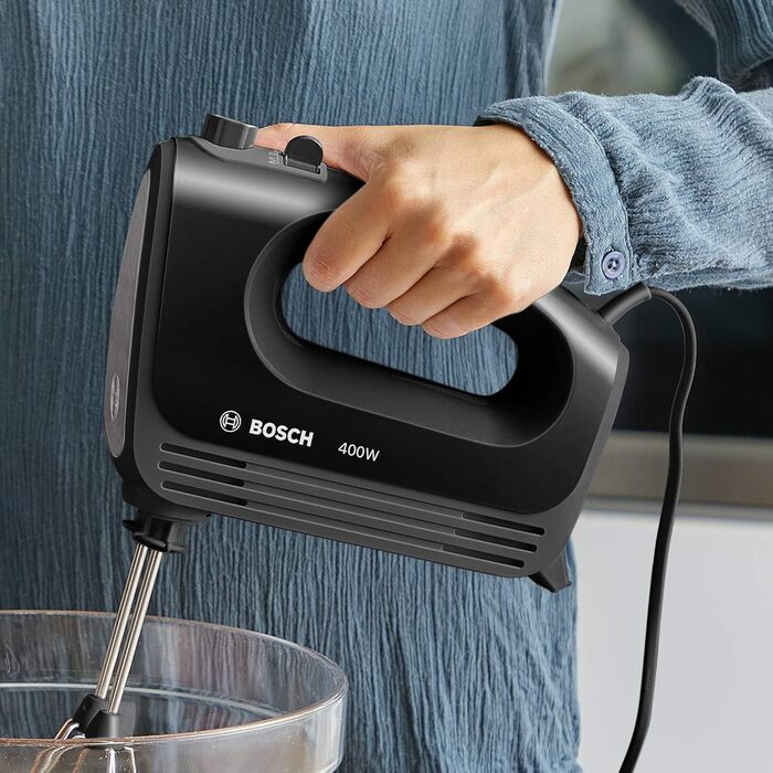 Ручний міксер Bosch CleverMixx MFQ2420B: 2 вінчики, 2 гачки для тіста, 400 Вт, чорний