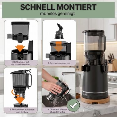 Шнекова соковижималка Entsafter Slow Juicer 250 Вт, XXL завантажувальний отвір 130 мм, без BPA, чорна