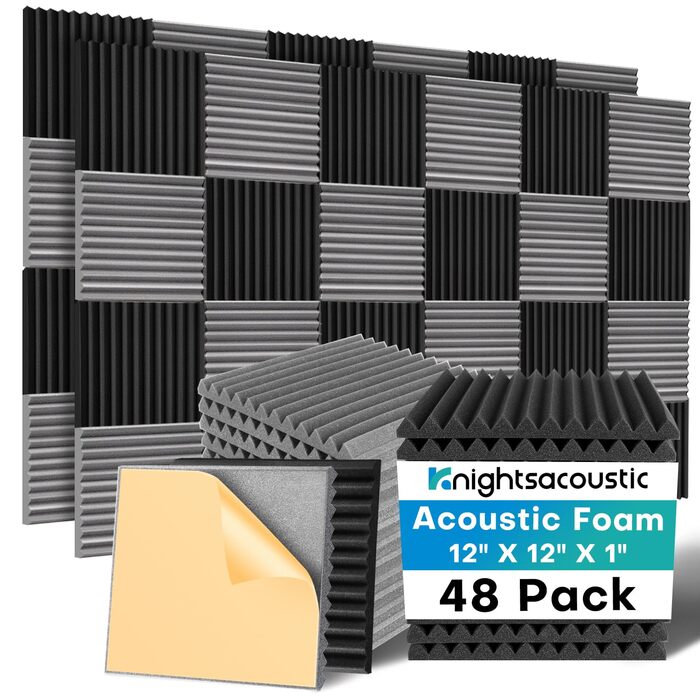 Акустичний поролон Knightsacoustic для звукоізоляції студії, панелі-поглиначі шуму 30x30x2.5 см, чорний (52 шт)