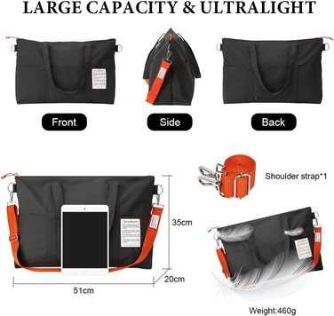 Спортивна сумка Flintronic для жінок, дорожня сумка-мішок, сумка на вихідні, дорожня сумка з чохлом для тележки, водонепроникна спортивна сумка, сумка для подорожей, ручна поклажа для спорту, подорожей, літака (чорна)