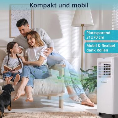 Мобільний кондиціонер Könighaus Smart | 7000 BTU (2,1 кВт) | 4-в-1: охолодження, осушувач, вентилятор, очищувач повітря | Керування через пульт та Alexa