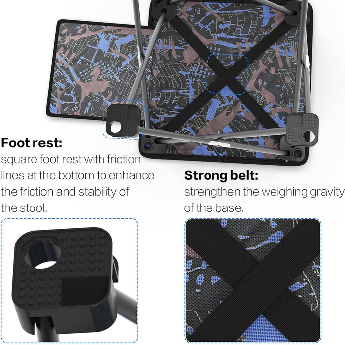 Складний туристичний стілець Aiwoxing: компактний, портативний, для кемпінгу, відпочинку на природі, риболовлі, саду та BBQ. Колір: блакитний, камуфляж.