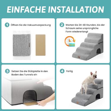 Dog stairs for small dogs, pet stairs for loft beds made of high-density sponge, dog stairs/ramp with washable cover (gray, 83x50x57cm-hole, 5.0)