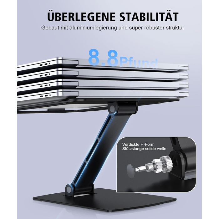 Підставка для ноутбука Glangeh, регульована по висоті, ергономічна, портативна, для столу, складна, з алюмінію, сумісна з MacBook Air Pro (10–16 дюймів), чорна