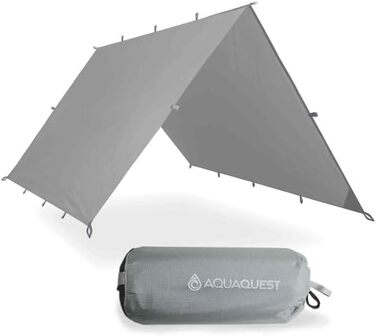 AquaQuest Safari Waterproof Tarp - Lightweight Sun & Rain Shelter for Camping, Hiking & Hammocks (3x2m, Grey)