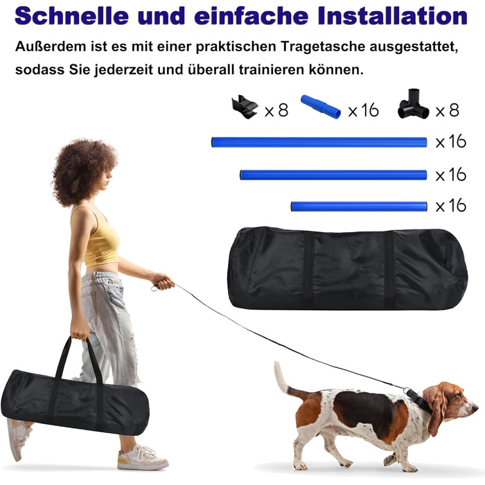 Набір для аджиліті для собак 4-TLG, обладнання для собачого спорту, регульована висота, з сумкою, PVC, блакитний