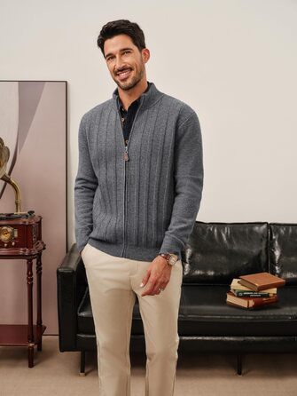 Кардиган чоловічий PJ PAUL JONES на блискавці з коміром-стійкою, в'язаний, колір темно-сірий, розмір M