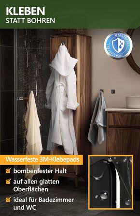 Набір тримачів для рушників 4smile (6 шт.) без свердління, з нержавіючої сталі, чорний. Клейкі гачки для ванної кімнати, міцна фіксація.