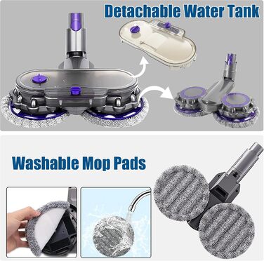 Насадка Italdos 3-в-1 для пилососів Dyson V7 V8 V10 V11 V15: миття, полірування, 4 мікрофібрових серветок, бак для води