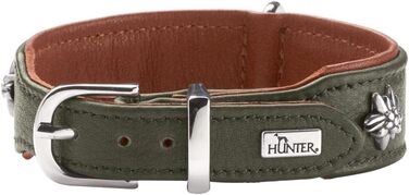 Нашийник для собак HUNTER München, зелено-коричневий, шкіряний, з вишуканими деталями, м'який та міцний, не травмує шерсть, екологічний, Made in Germany, розмір 50