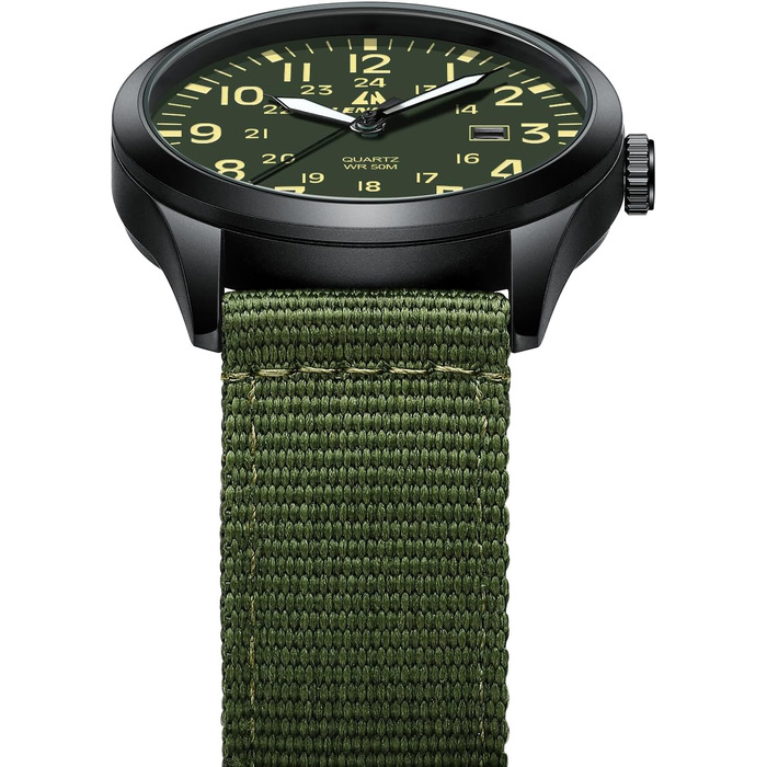 Годинник чоловічий LN LENQIN Military 30M водостійкий кварцовий годинник з датою на ремінці з нейлону, тактичний спортивний годинник для чоловіків (зелено-чорний)
