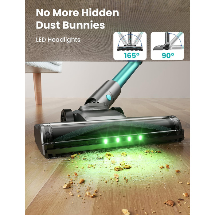 Бездротовий пилосос Dzaki 45000Pa з дисплеєм, антизаплутувальною насадкою та тривалою роботою для твердих поверхонь, килимів та шерсті тварин (блакитний)