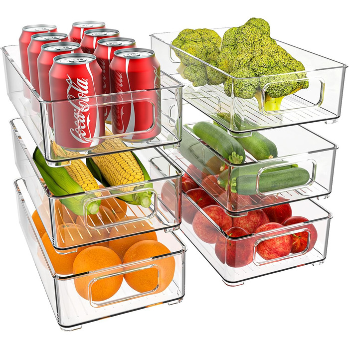 Stackable Refrigerator Organizer, Storage Box Kitchen Organizer, Pantry Food Container Transparent Containers for Refrigerator, Kitchen, Cabinets