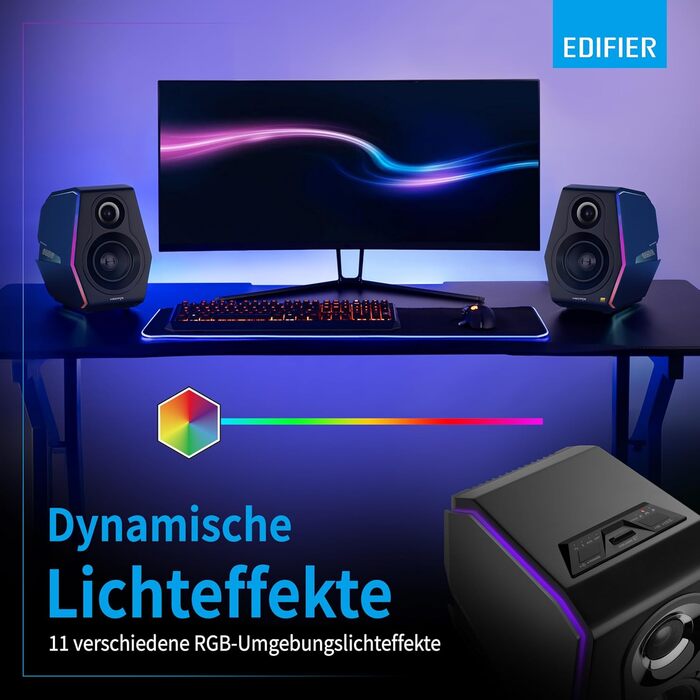 Edifier G2000 Bluetooth-колонки для геймінгу з RGB-підсвічуванням та 3 режимами звучання. Підключення: Bluetooth, USB (звукова карта), 3.5mm jack. (Чорний)