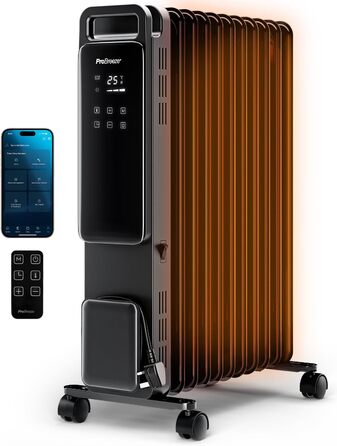 Розумний масляний радіатор Pro Breeze 2500W з 11 секціями - електричний, з Wi-Fi, таймером та термостатом