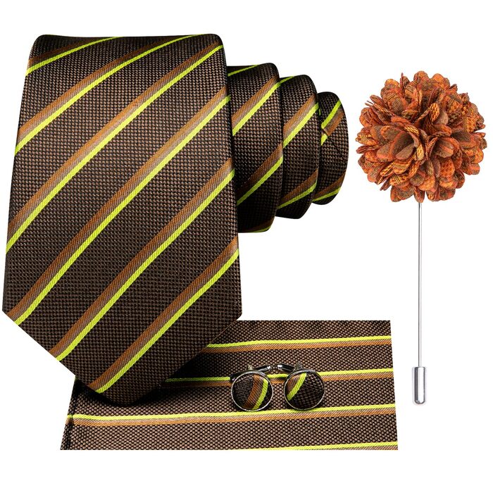 Чоловіча краватка Hi-Tie з краватковою брошюрою та краватковою застібкою (коричневий смугастий)