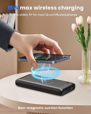 Power Bank BRENCIL 27000mAh з бездротовою зарядкою 15W, PD/QC, USB-C, чорний