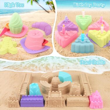Joyreal 49 Pcs Sand Toy ICE Girl Boy - Sandbox Toys Beach Toys Children's Play Stable with Sand Shovel, Folding Bucket, Sand Molds, Mesh Bag Beach for Kids