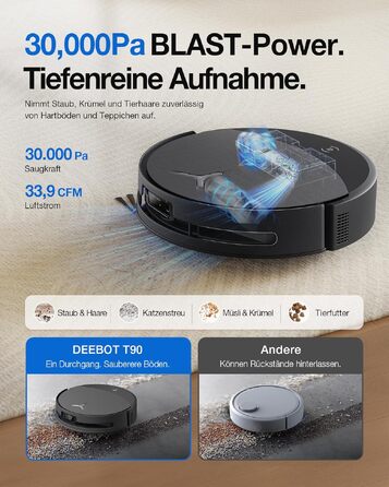 Робот-пилосос з функцією вологого прибирання ECOVACS T90 PRO Omni, 30 000 Па, PowerBoost, чорний
