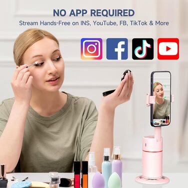 Автоматичне штатив для розпізнавання облич, без додатків, розумна підставка для телефону з пультом дистанційного керування, поворотна на 360° тримач для камери/смартфона, штатив для Vlogs/TikTok (Рожевий)