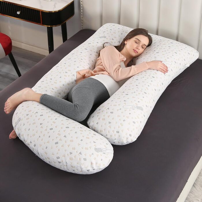 Подушка для вагітних GKXLH – J-подібна подушка для підтримки спини, живота та стегон (сіра з крапками)