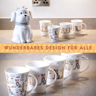 Coffee mugs with dog motifs - Coffee cups with animal design - Gift for dog owners and dog lovers - Set of 4