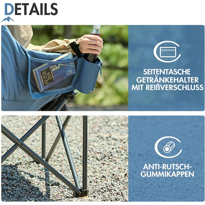 Крісло для кемпінгу складне, XXL, з підлокітниками, 150 кг, блакитне