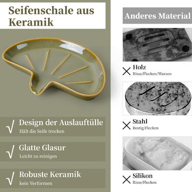 Керамічна мильниця з піддоном ANTIS'S HOME, Зелений милотримач на магнітній основі для ванної, душу та умивальника, Сучасний декор для ванної кімнати