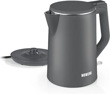 Електричний чайник з подвійними стінками Nordic Grey, 1.5 л, бездротовий, 2200 Вт, 360° обертання