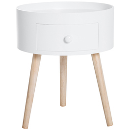 HOMCOM Coffee Table with Drawer, Round Side Table, Coffee Table with a Load Capacity of up to 50 kg, 38x38x45cm in White for Living Room & Bedroom