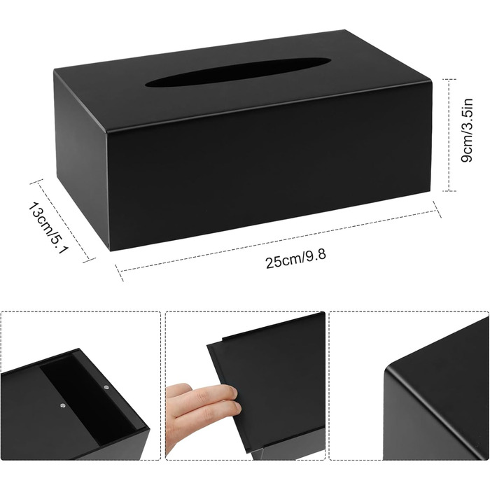 NIXRET Cosmetic Tissue Box 25 * 13 * 9 cm Acrylic Tissue Dispenser, Tissue Box with Magnetic Cover for Dining Room, Bathroom, Bedroom, Car, Office, Matte Black