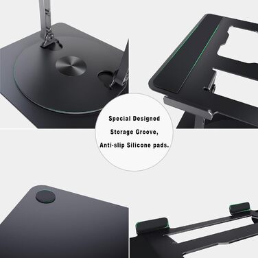 DUCHY Adjustable 360° Swivel Laptop Stand - Ergonomic, Portable, 10kg Capacity, Compatible with MacBook Air/Pro & 17-inch Laptops - New Black