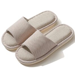 Легкі літні домашні тапочки з льону для жінок та чоловіків, відкриті сандалії, розмір 36/37 EU, вузька форма, хакі