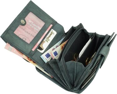Ledershop24 RFID Women's Leather Wallet, Women's Purse, Women's Money Wallet - Long Blue-Gray Leather - Gift Set + Exclusive Key Chain
