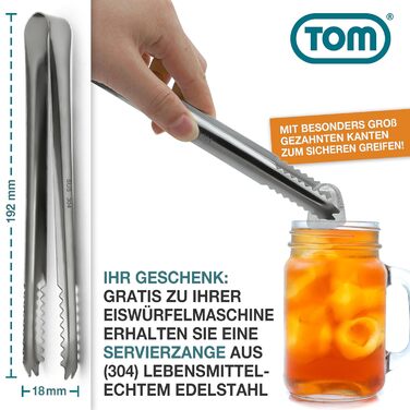 Машина для приготування льоду TOM - 9 кубиків за 6-8 хв - 12 кг/24 год - 2 розміри кубиків - з резервуаром 1,3 л - LED-дисплей - з аксесуарами та щипцями - срібна