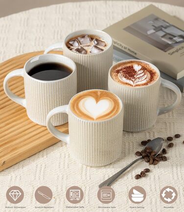 Набір посуду GBhome з каменю, 18 предметів, ручна робота, набір посуду з реактивною глазур'ю, для 6 осіб, безпечний у мікрохвильовці та посудомийній машині, глибокий зелений (бежевий, 6 чашок)