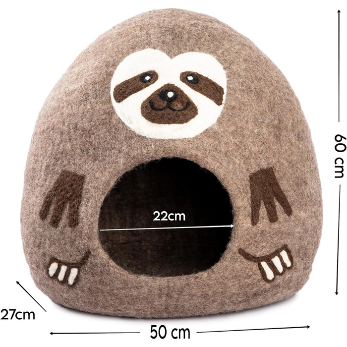 Вуликова хатинка для котів Woolygon, ручної роботи, 100% Merino wool, екологічна фетрова хатинка для котів та кошенят (Rainbow Twist), коричневий колір, принт 