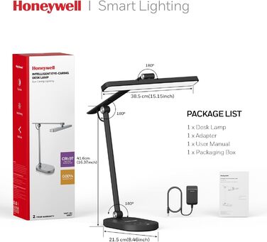 Настільна LED лампа Honeywell H4 Sunturalux - Офісна лампа з диммером, 3 режими кольору, 5 рівнів яскравості, таймер, сенсорне управління, сірий (чорний)