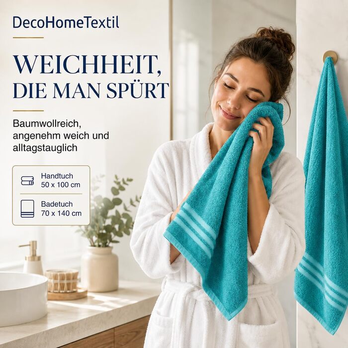 Набір рушників для рук DecoHomeTextil Eco (6 шт), 50x100 см, бірюзовий — екологічний махровий сет, м'який та гігроскопічний