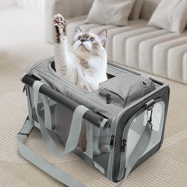 Транспортна сумка для кота/маленької собаки Transportbox Katze, 46x30x30 см, сіра, з сіткою та захистом від вітру